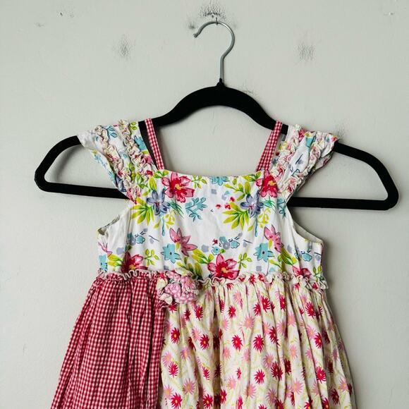 Lydia Jane Red Gingham Floral Patchwork Off the Shoulder Apron Dress kid 6 - Picture 2 of 9